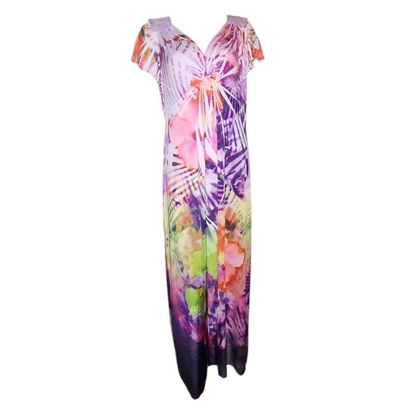 One World Dress Womens Size XL Purple Orange Floral Pullover Sublimation - Picture 1 of 8